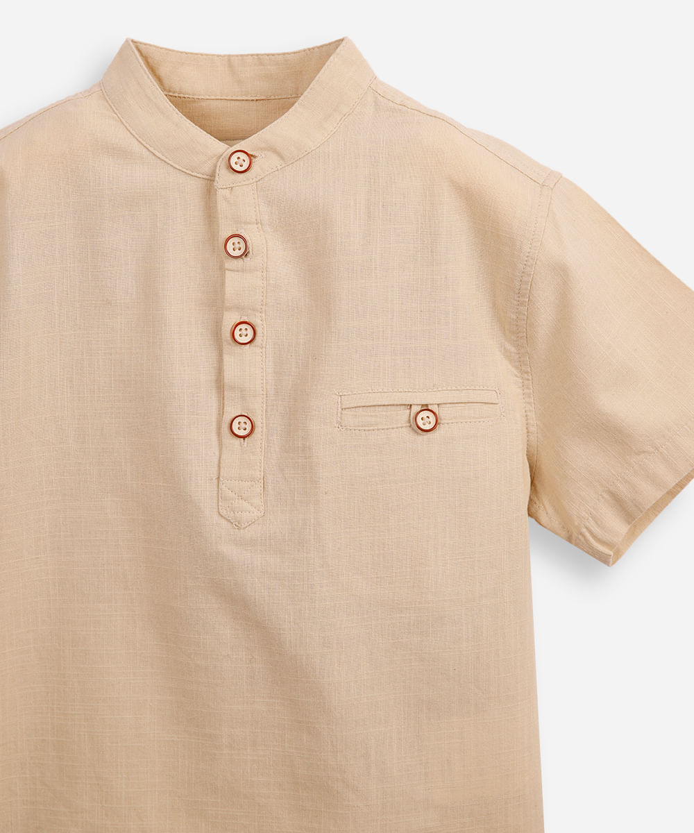 camisa infantil de algodão gola padre bege