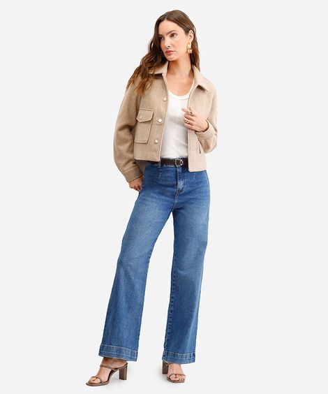 calça wide leg feminina jeans com cinto azul