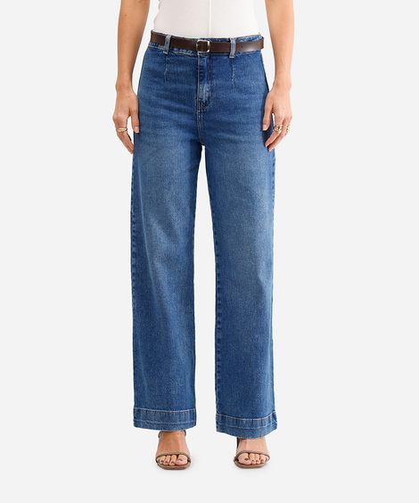calça wide leg feminina jeans com cinto azul