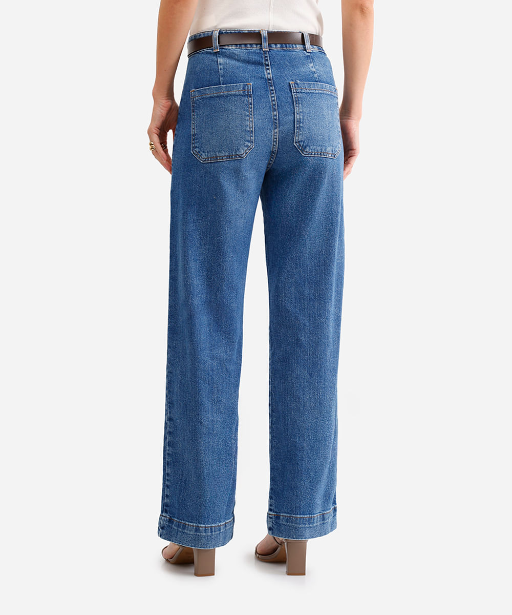 calça wide leg feminina jeans com cinto azul
