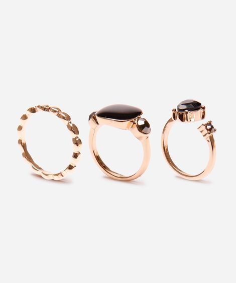 kit de 3 anéis vintage mindset dourado