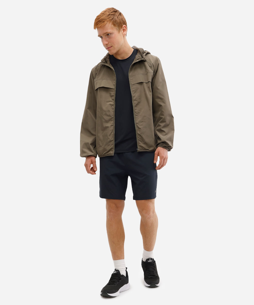 jaqueta masculina corta vento com capuz esportiva verde