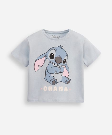 camiseta de algodão infantil stitch azul
