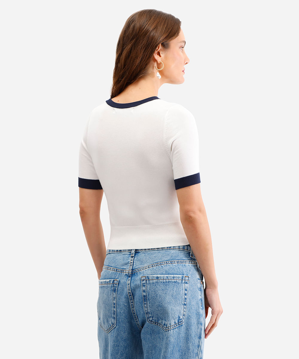 blusa feminina de tricot bicolor off white