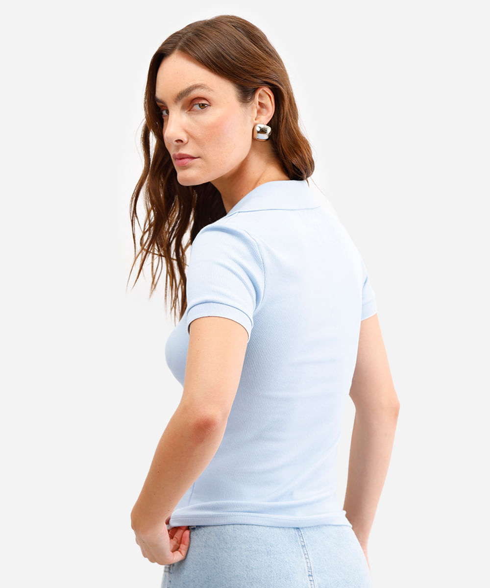 polo feminina de algodão manga curta azul