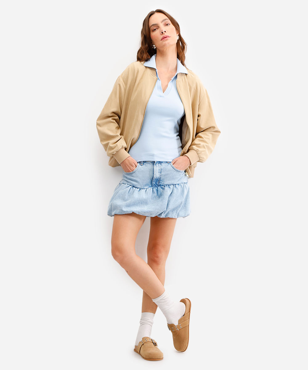 polo feminina de algodão manga curta azul