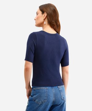 blusa cropped de tricot manga curta azul