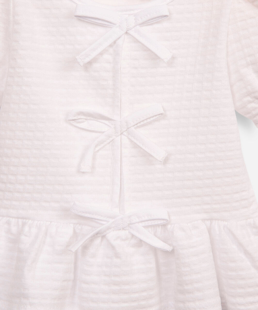 blusa de algodão infantil com lacinho texturizada off white