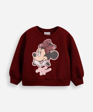 blusão de moletom infantil minnie paetê vinho