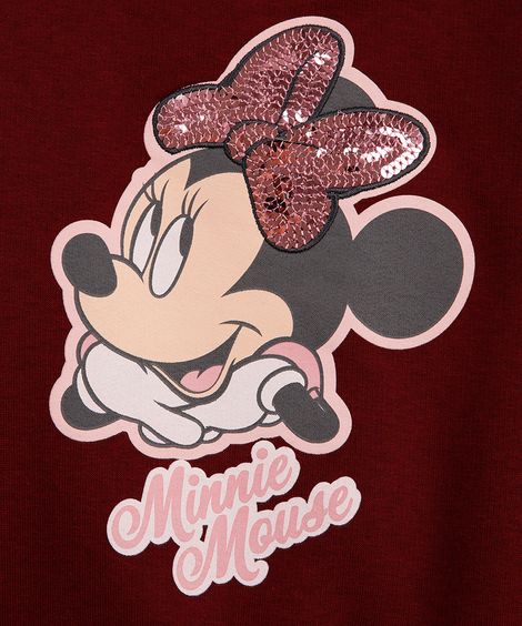 blusão de moletom infantil minnie paetê vinho