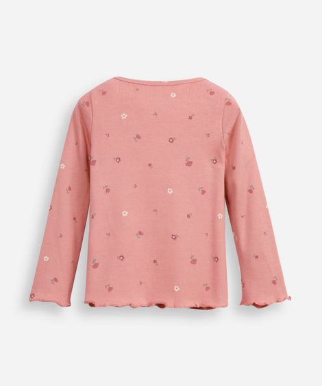 blusa de algodão infantil manga longa floral rosa