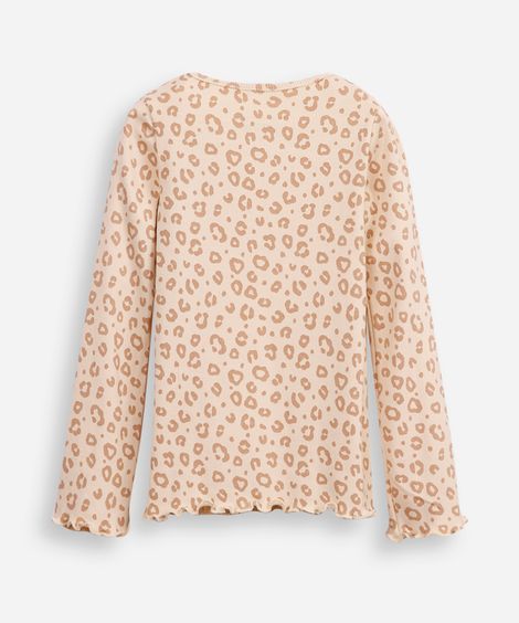 blusa de algodão infantil manga longa animal print bege