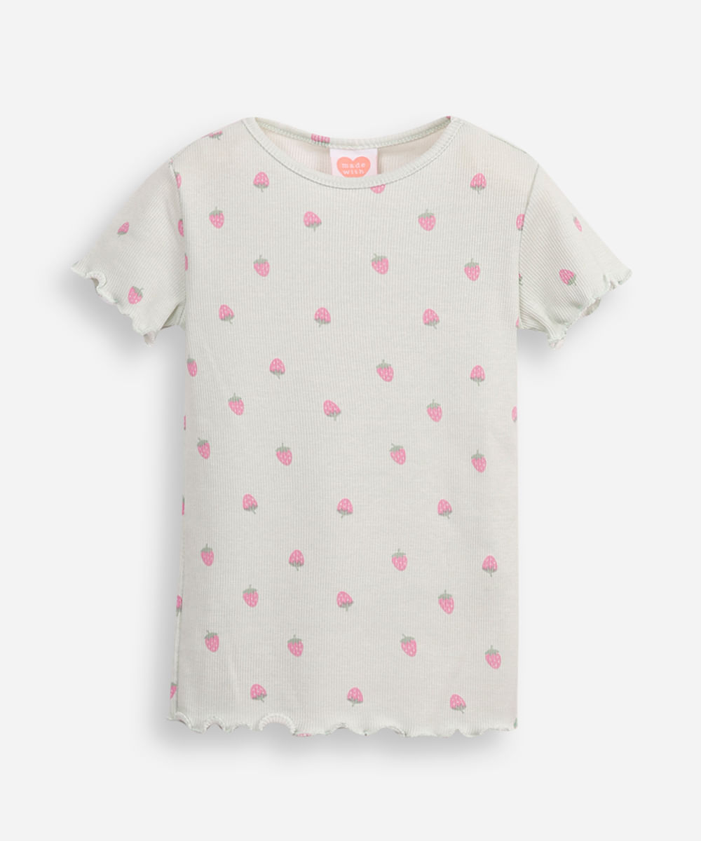 blusa de algodão infantil moranguinho canelado verde