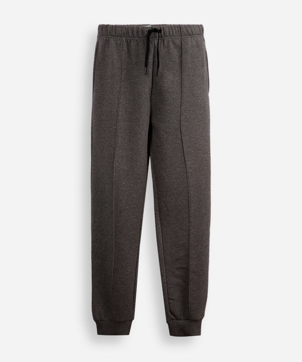 calça jogger juvenil de moletom com nervura cinza