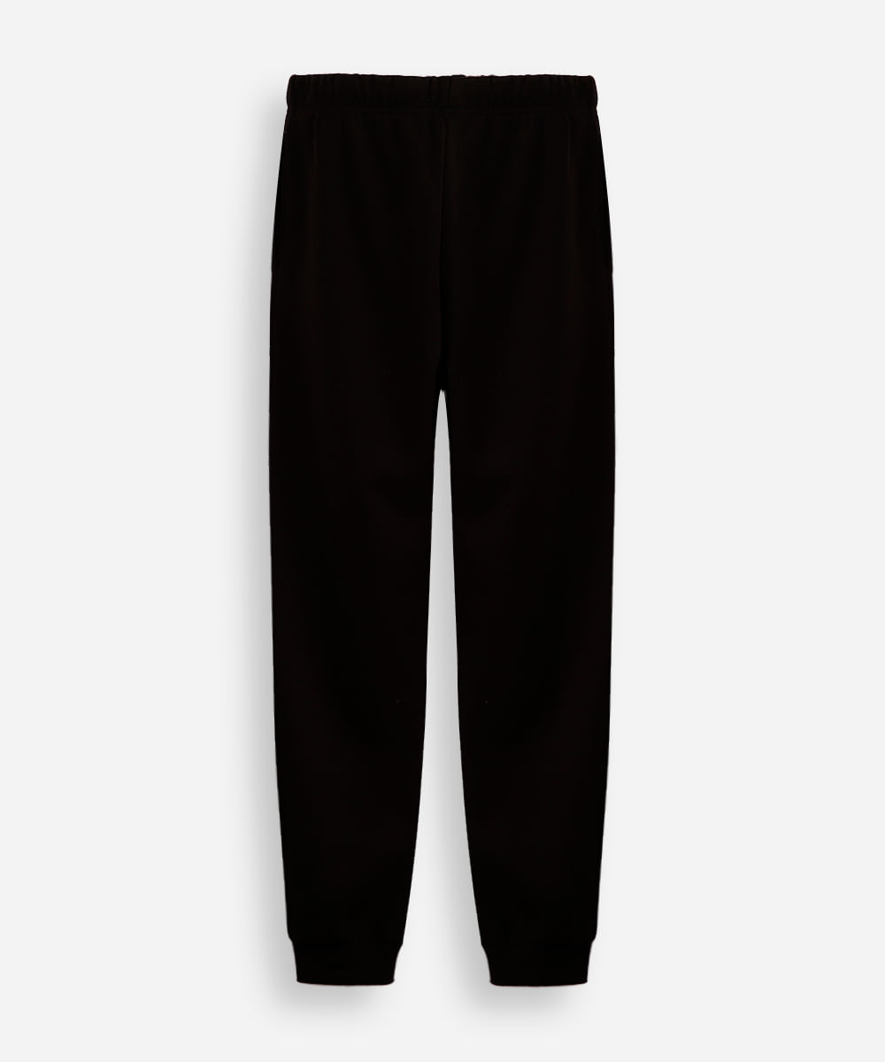 calça jogger juvenil de moletom com nervura preta