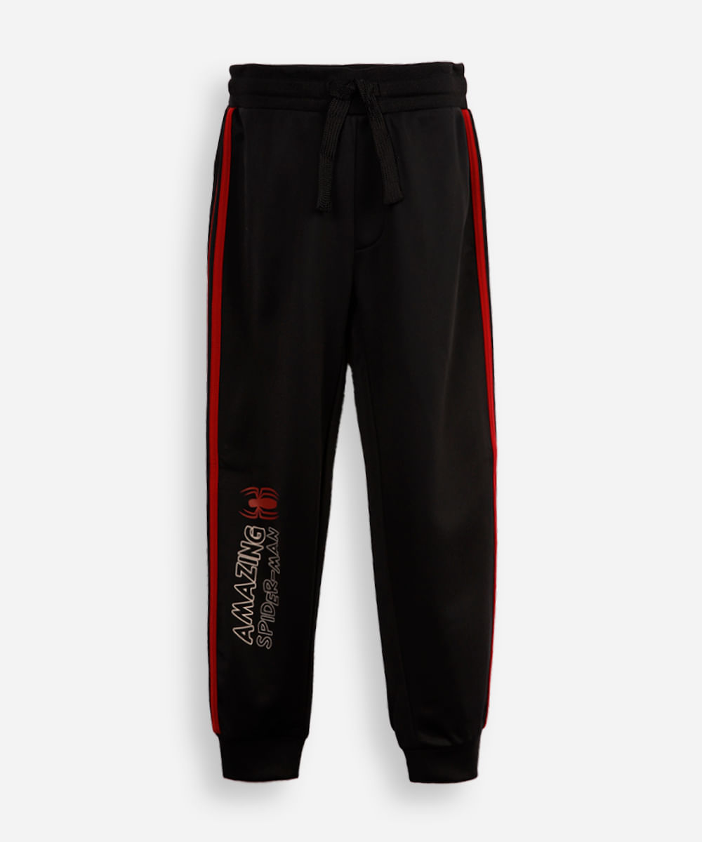 calça jogger infantil com listra homem aranha preta