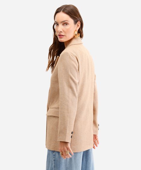 blazer feminino alongado texturizado bege