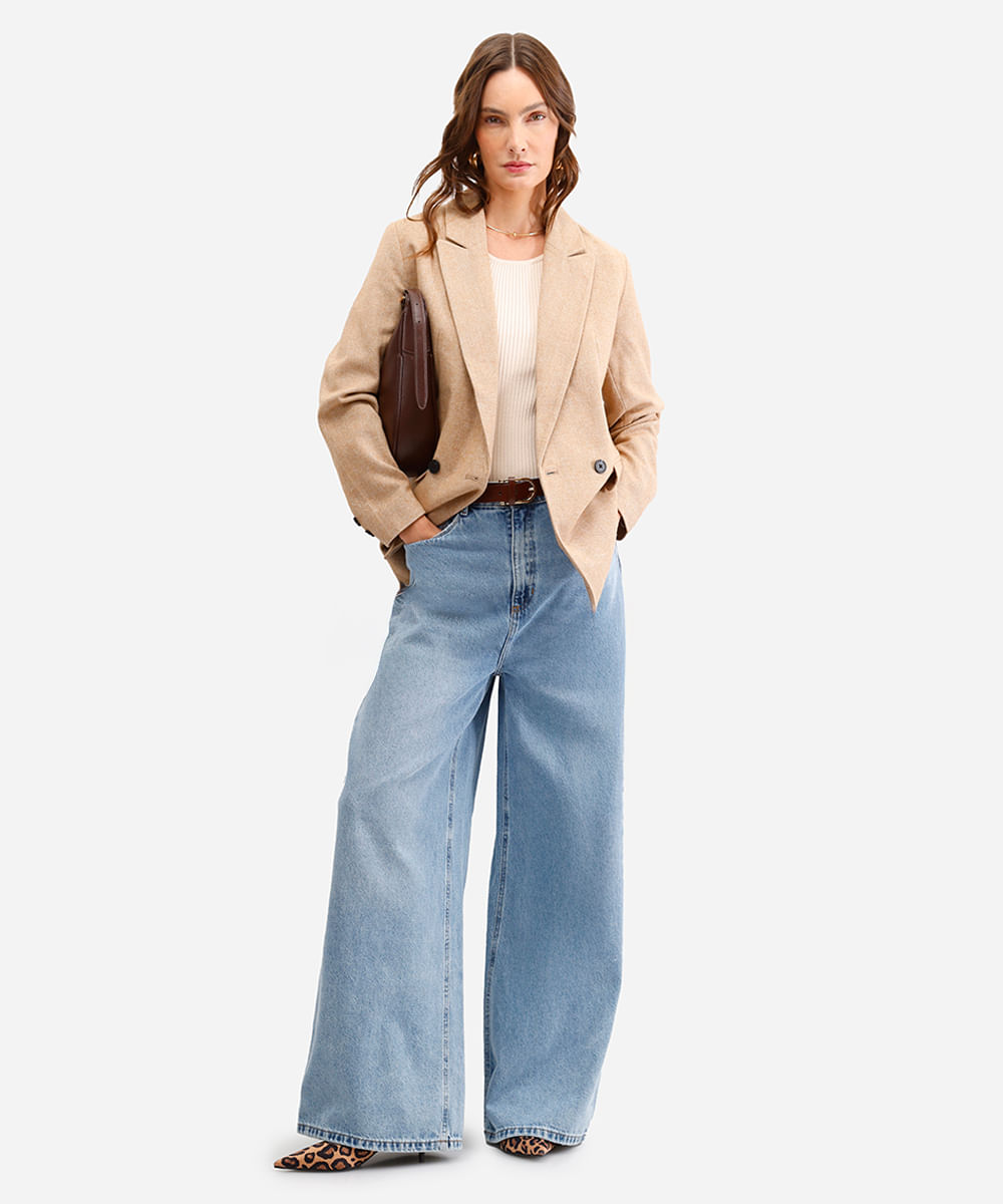 blazer feminino alongado texturizado bege