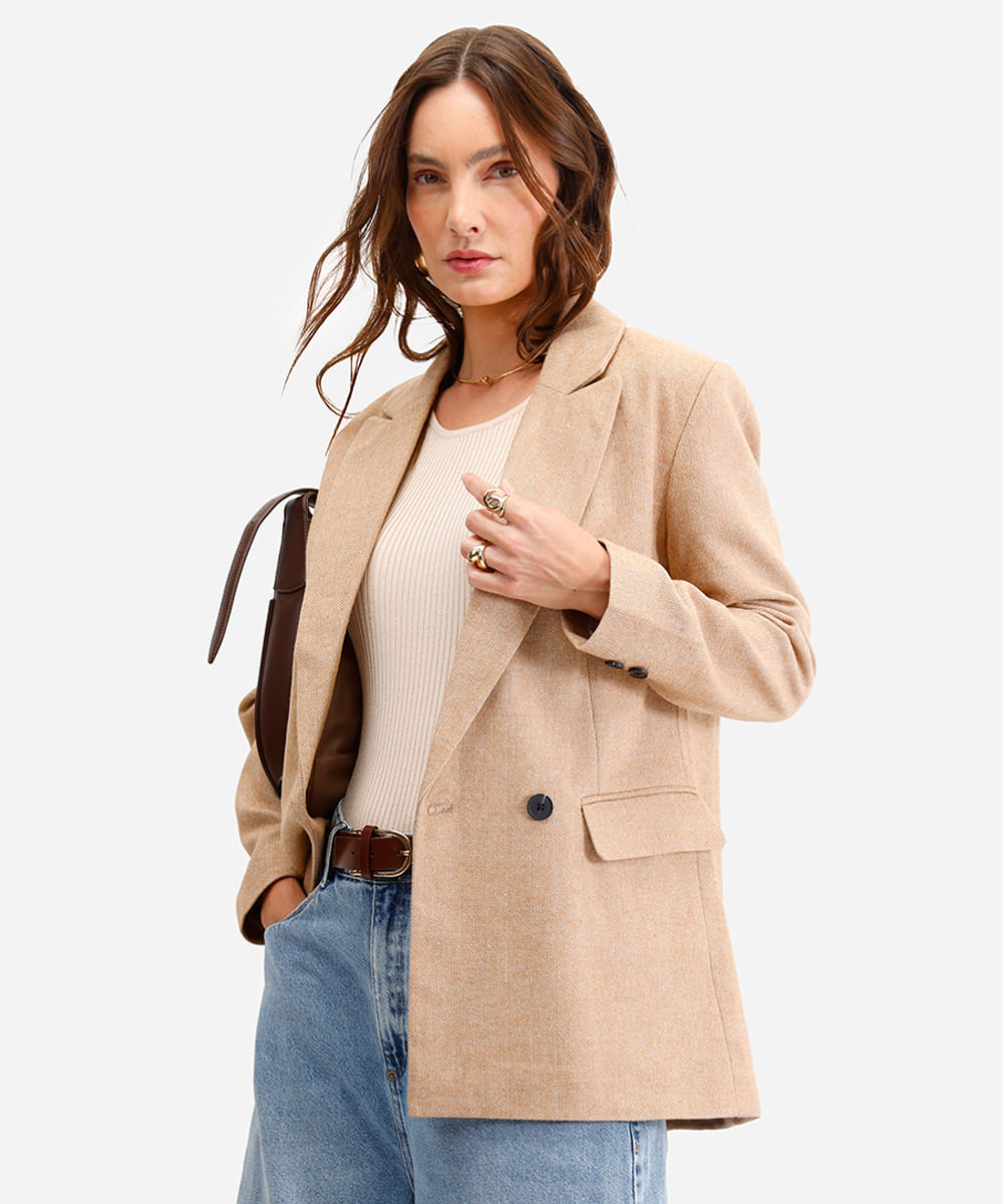 blazer feminino alongado texturizado bege