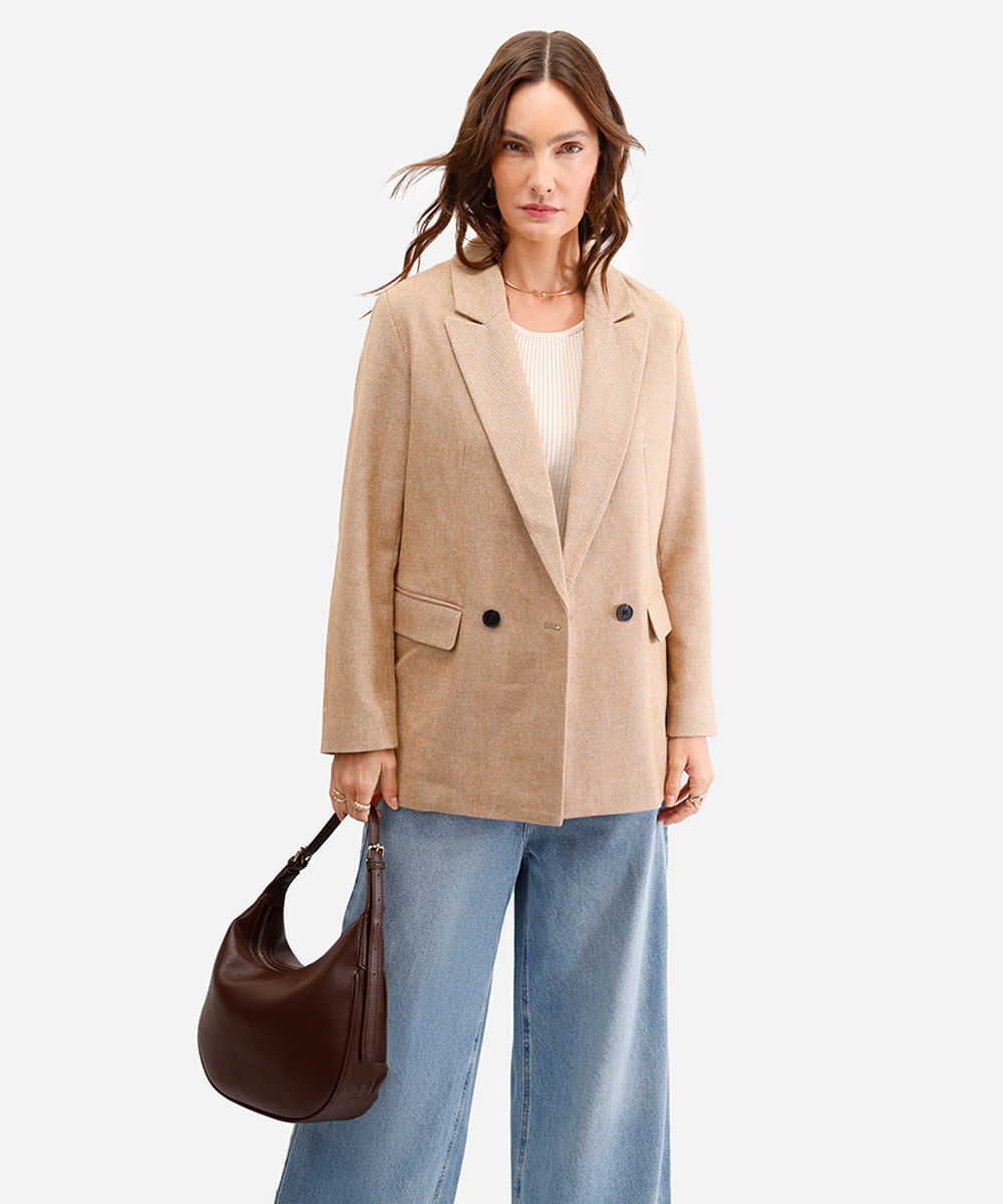 blazer feminino alongado texturizado bege