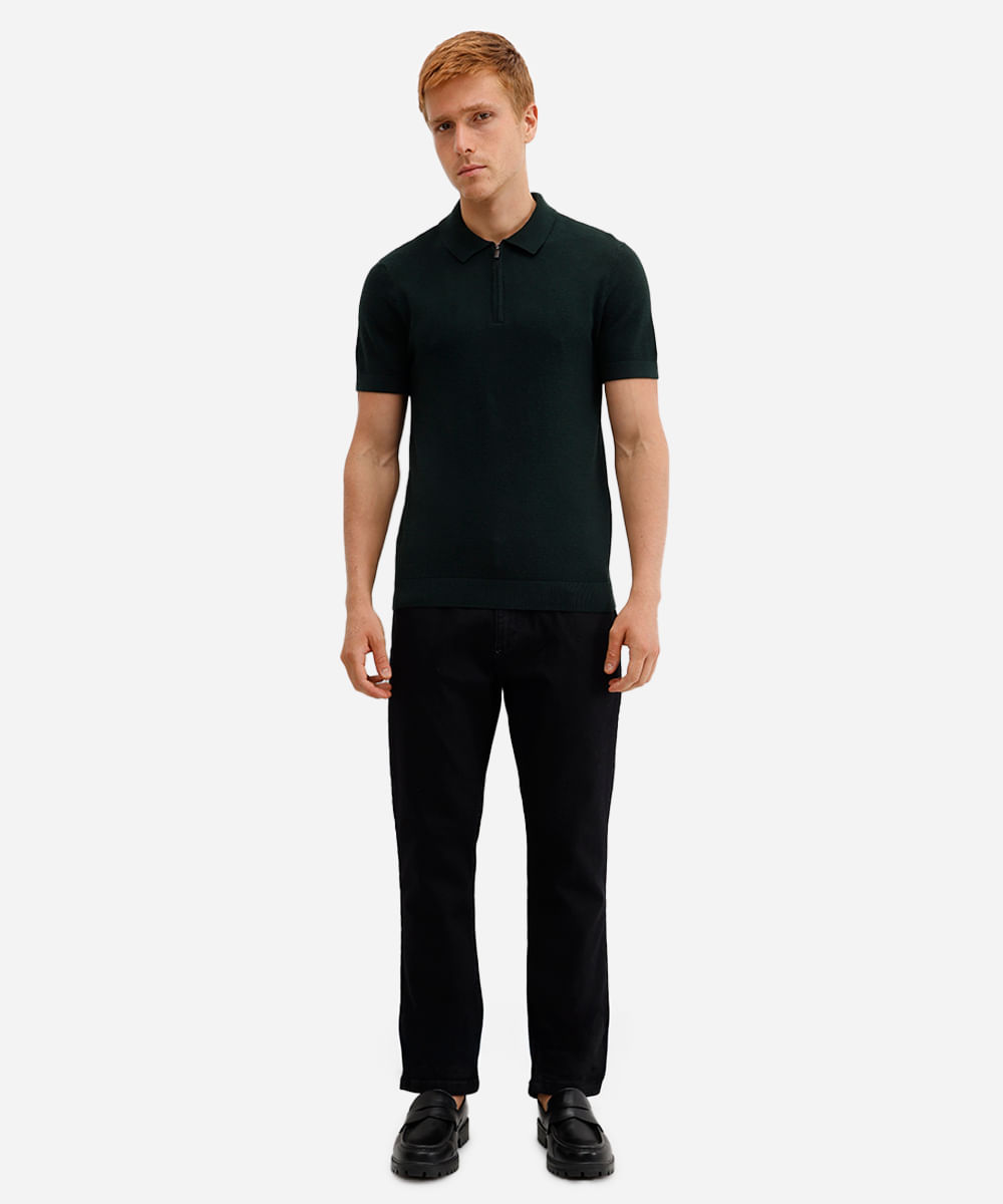 polo masculina de tricot texturizada verde