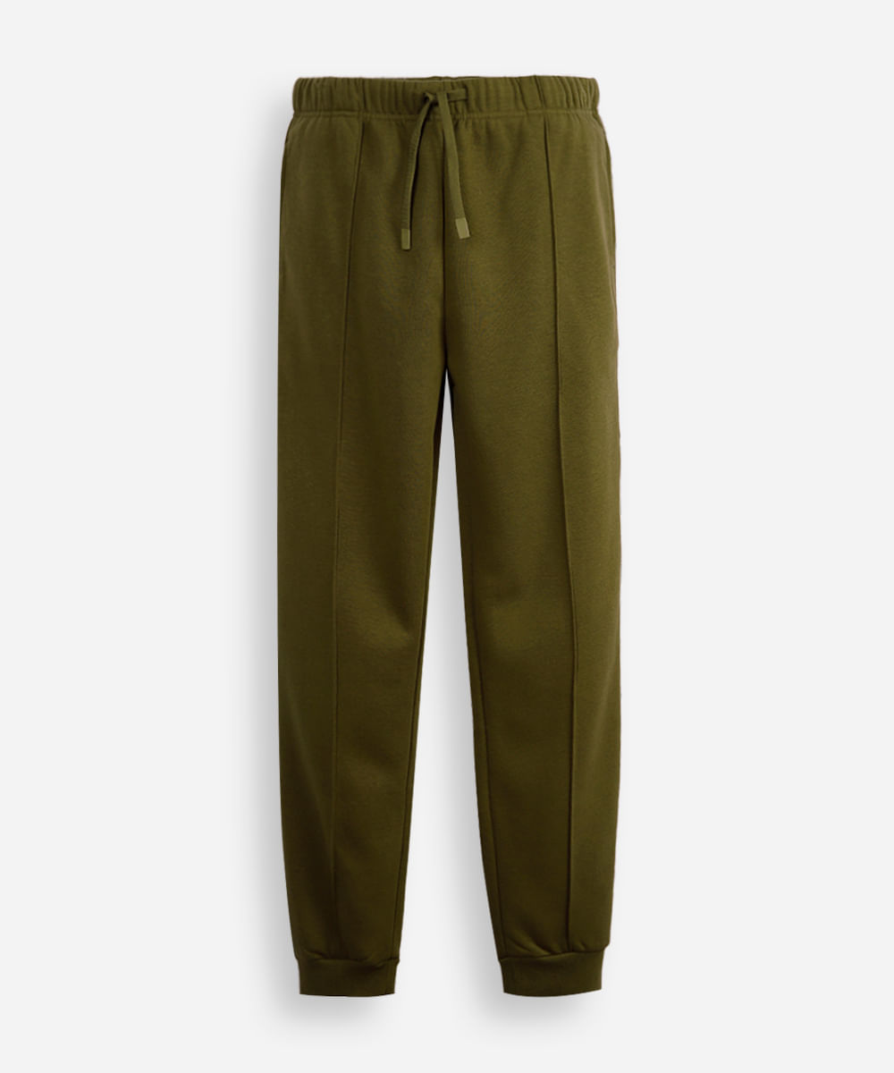 calça jogger juvenil de moletom com nervura verde