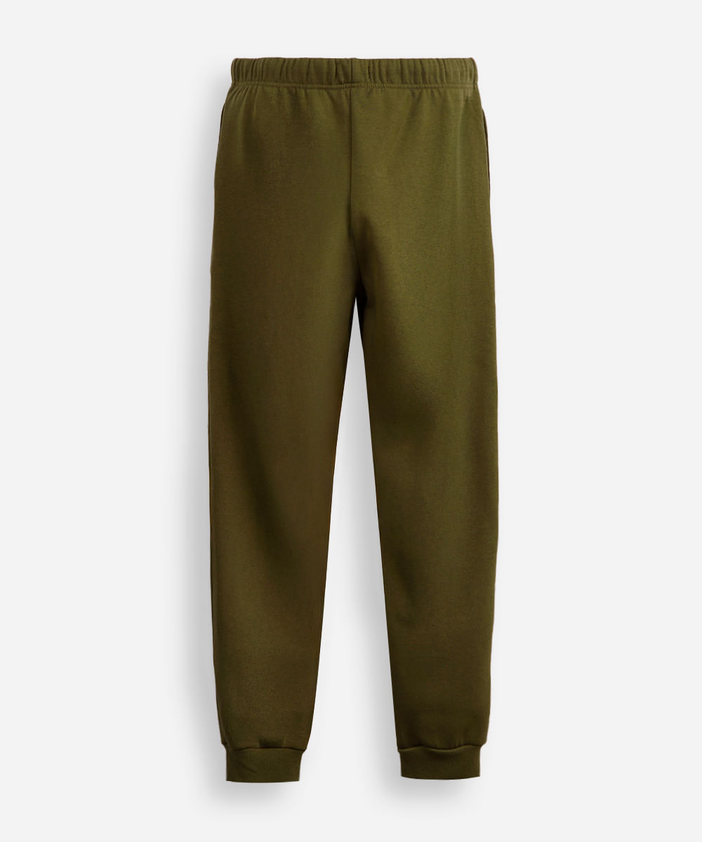calça jogger juvenil de moletom com nervura verde