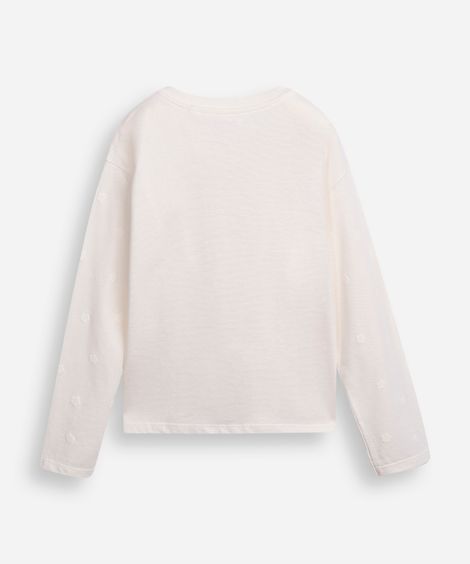 blusa de algodão infantil manga longa floral off white