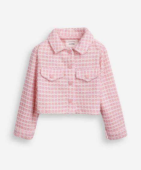 casaco infantil de tweed texturizado rosa