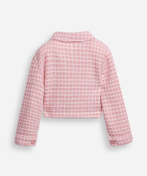casaco infantil de tweed texturizado rosa