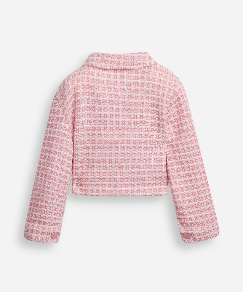 casaco infantil de tweed texturizado rosa