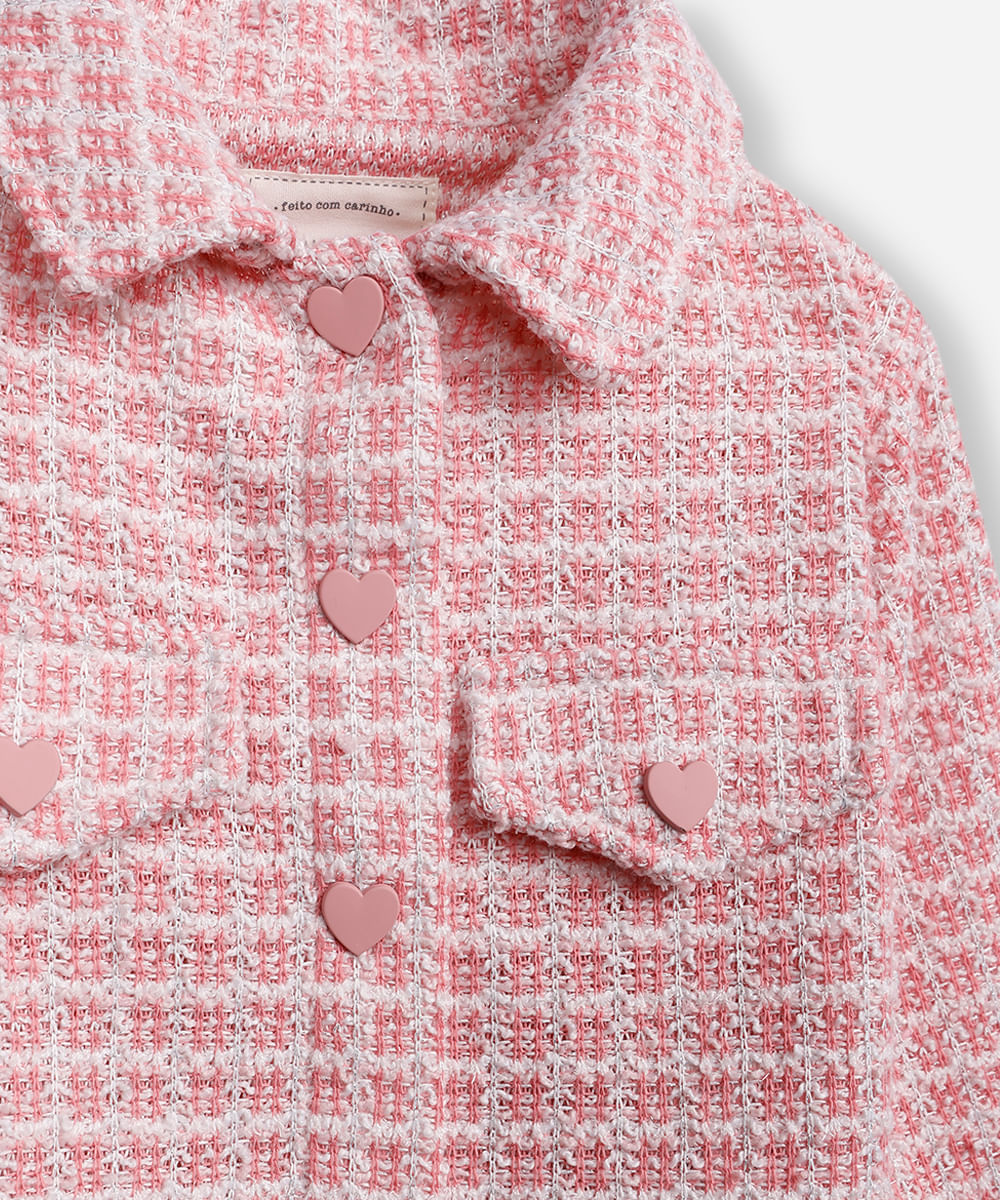 casaco infantil de tweed texturizado rosa
