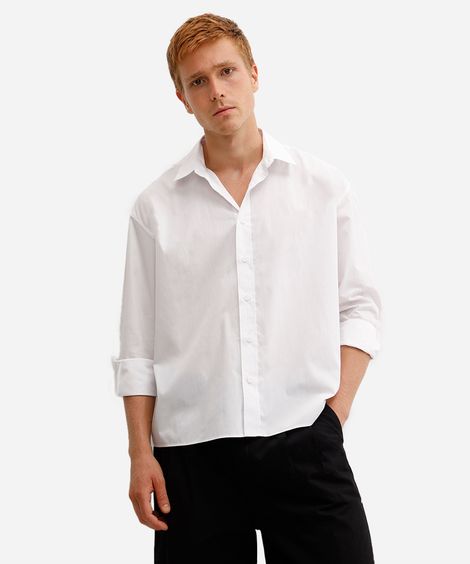 camisa oversized masculina de algodão manga longa off white