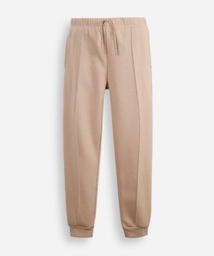 calça jogger juvenil de moletom com nervura bege