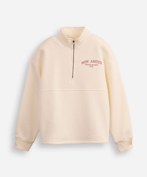 blusão de moletom juvenil gola alta mon amour off white