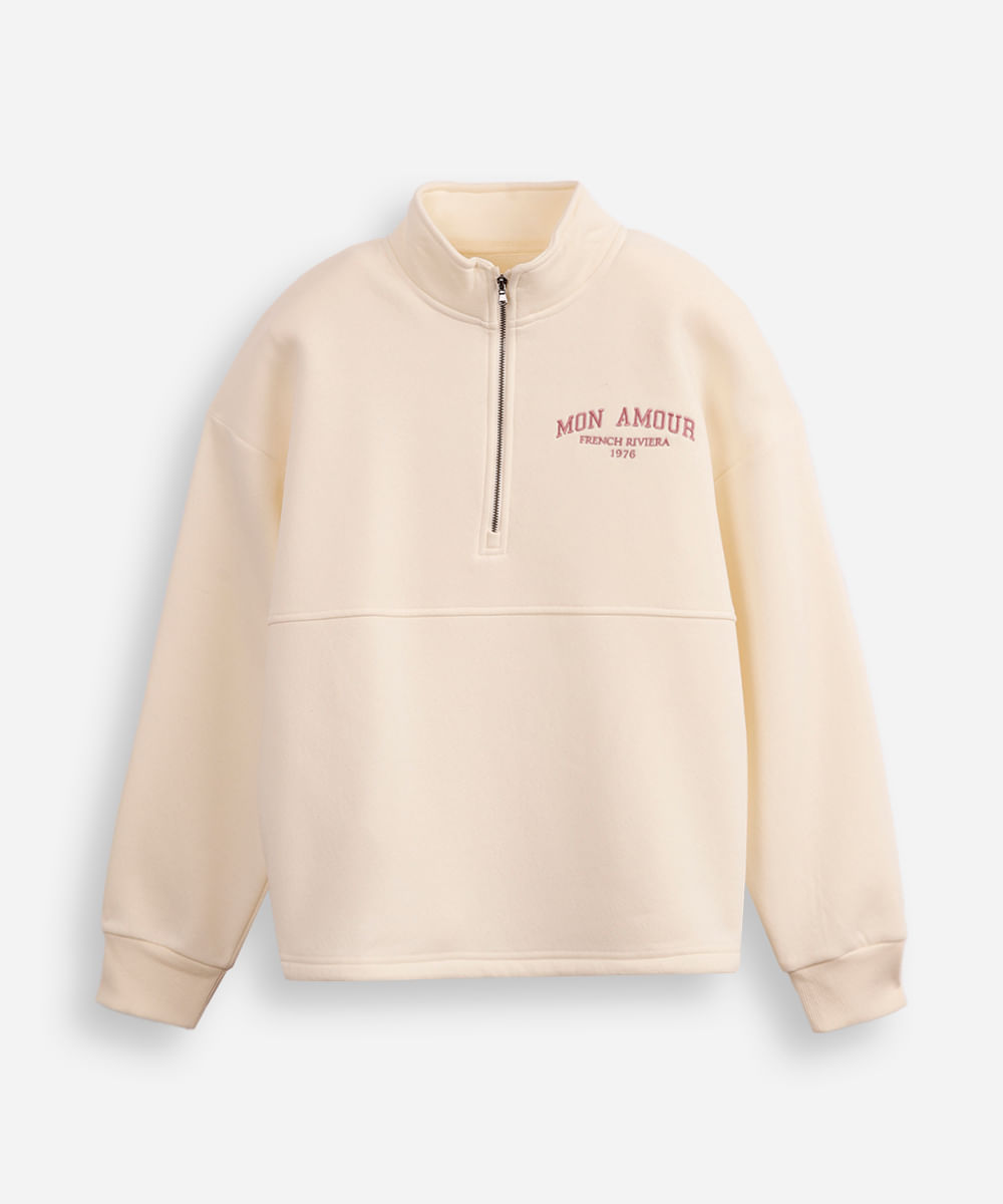 blusão de moletom juvenil gola alta mon amour off white