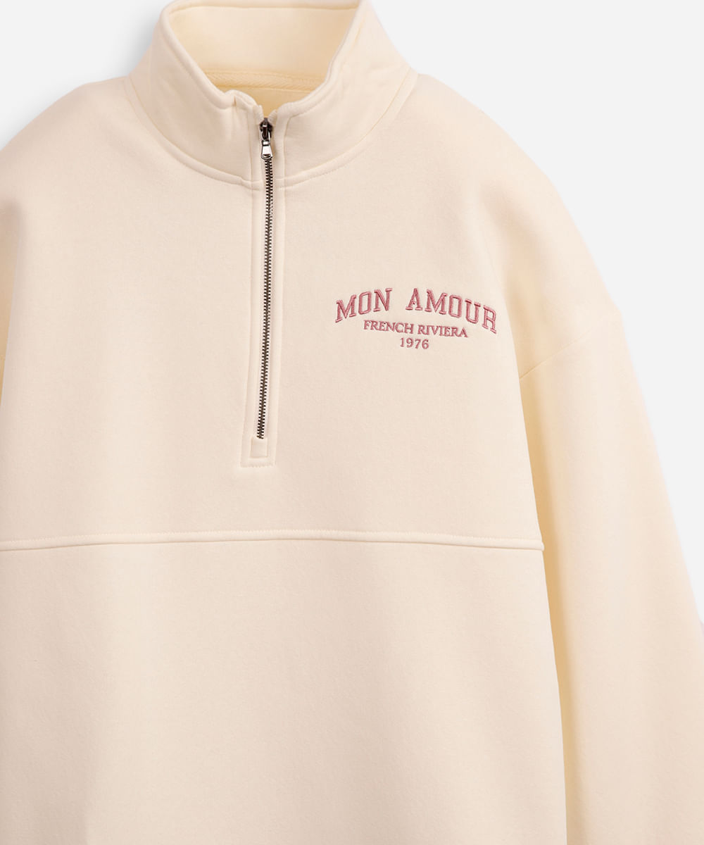 blusão de moletom juvenil gola alta mon amour off white