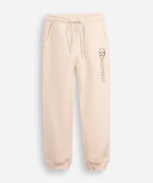 calça jogger infantil de moletom homem aranha bege