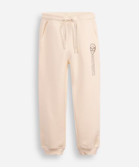 calça jogger infantil de moletom homem aranha bege