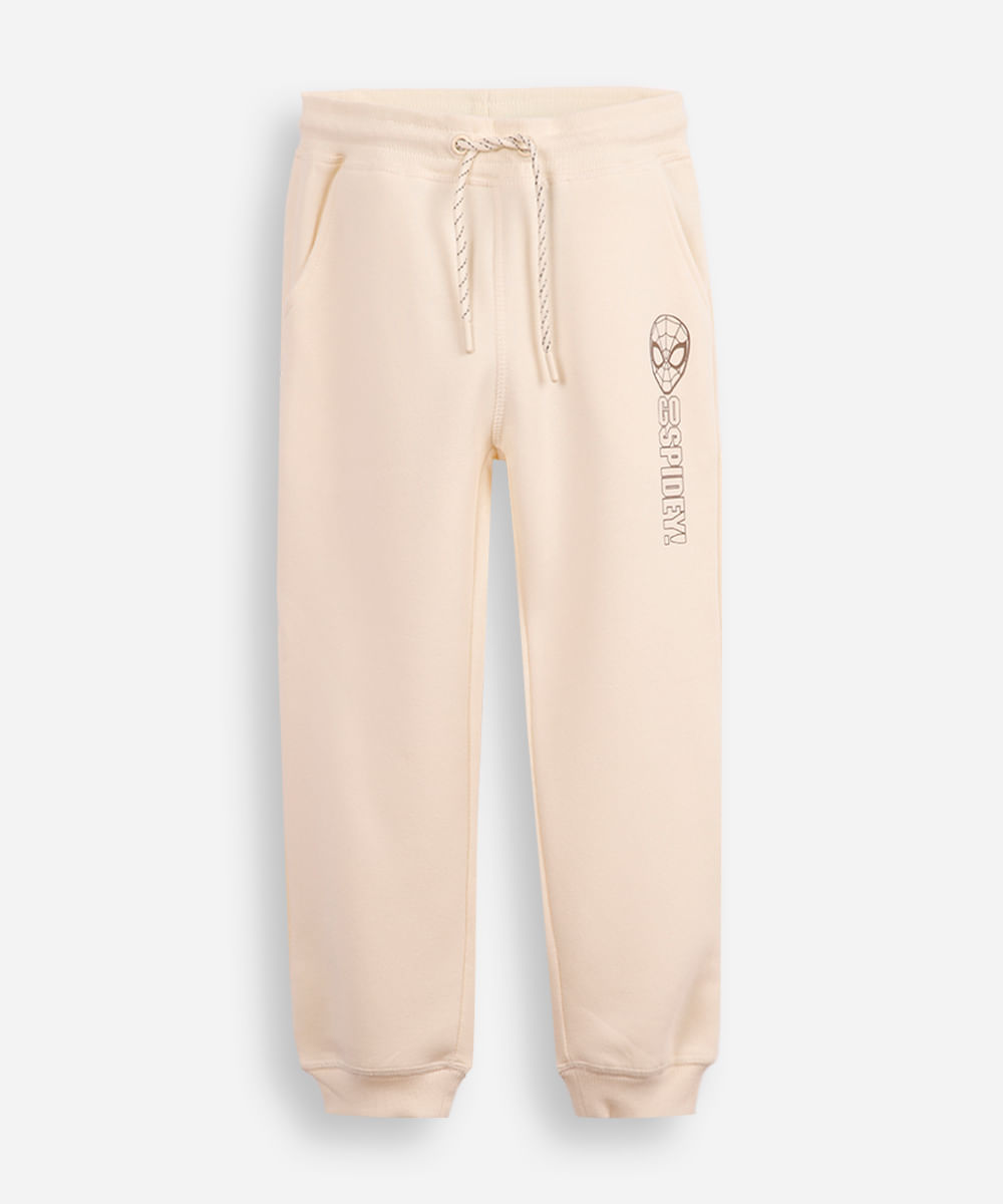 calça jogger infantil de moletom homem aranha bege
