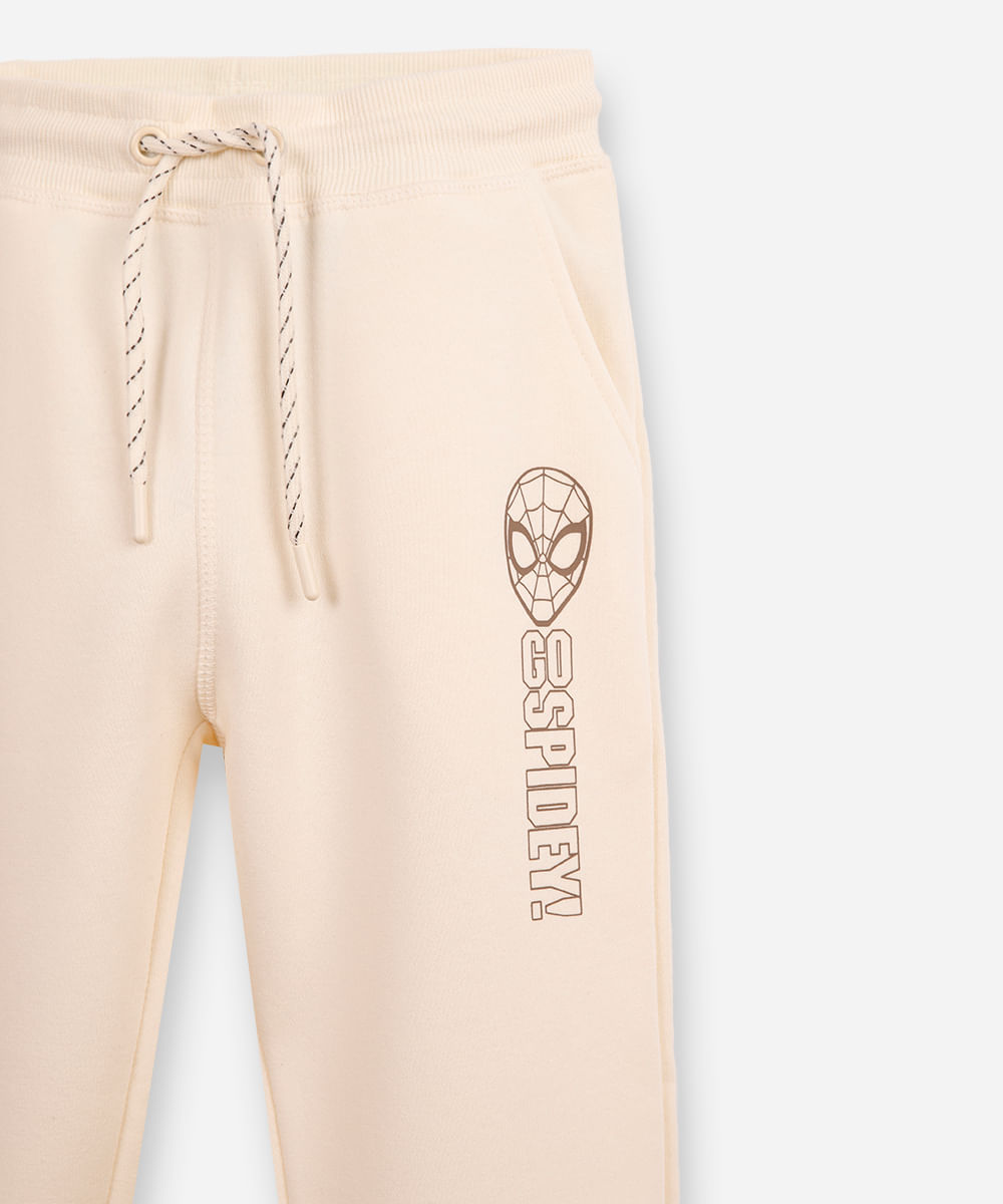 calça jogger infantil de moletom homem aranha bege