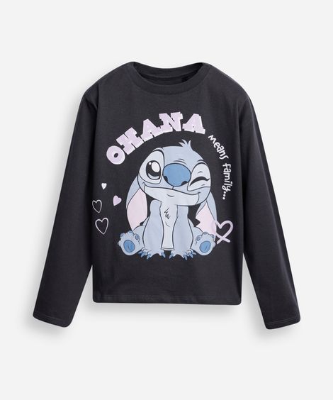 blusa de algodão infantil manga longa stitch cinza