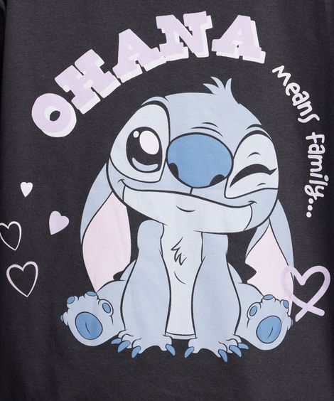 blusa de algodão infantil manga longa stitch cinza