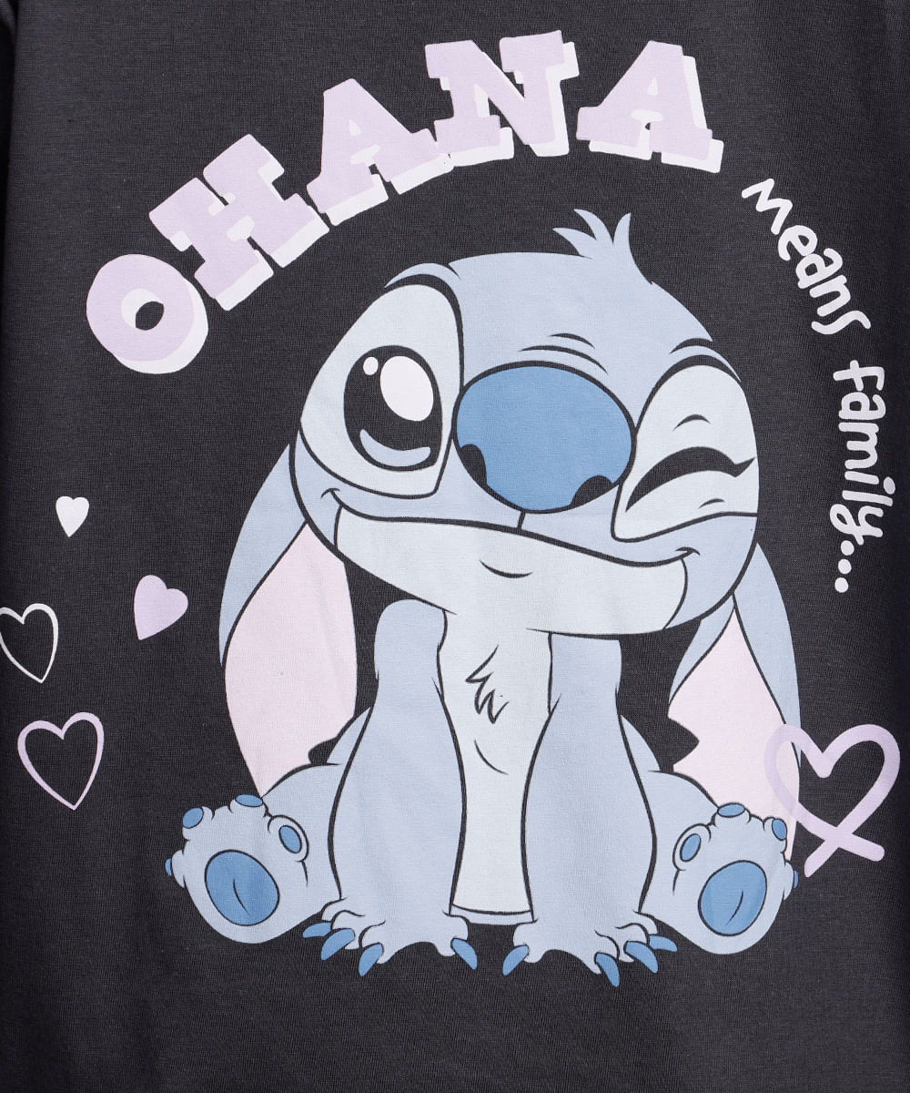 blusa de algodão infantil manga longa stitch cinza