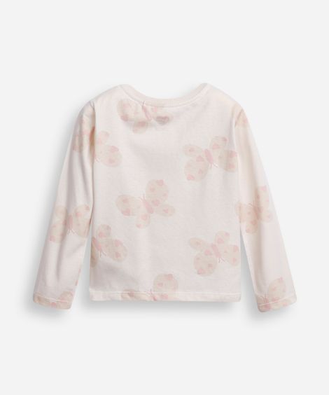 blusa de algodão infantil manga longa borboleta bege