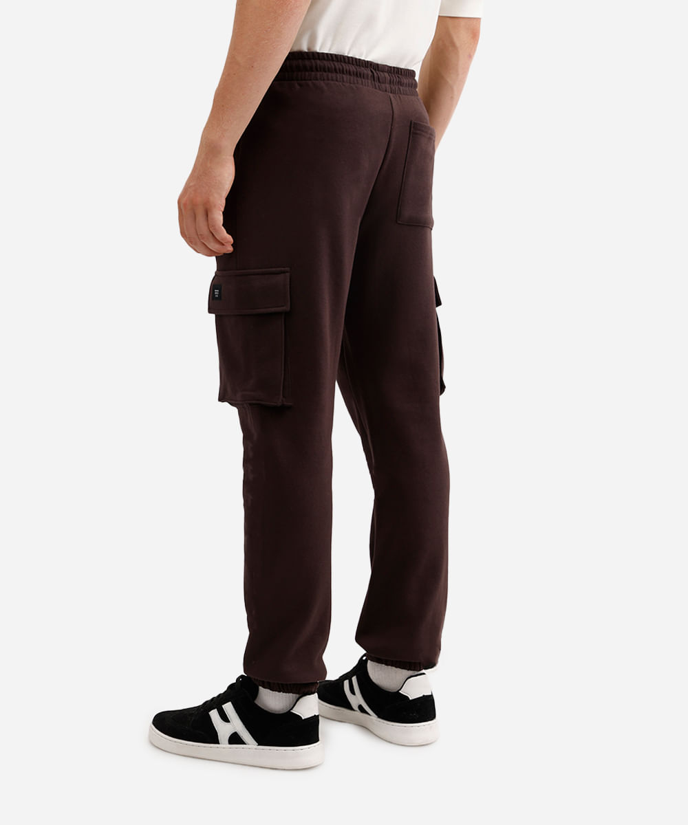 calça de moletom cargo - marrom escuro
