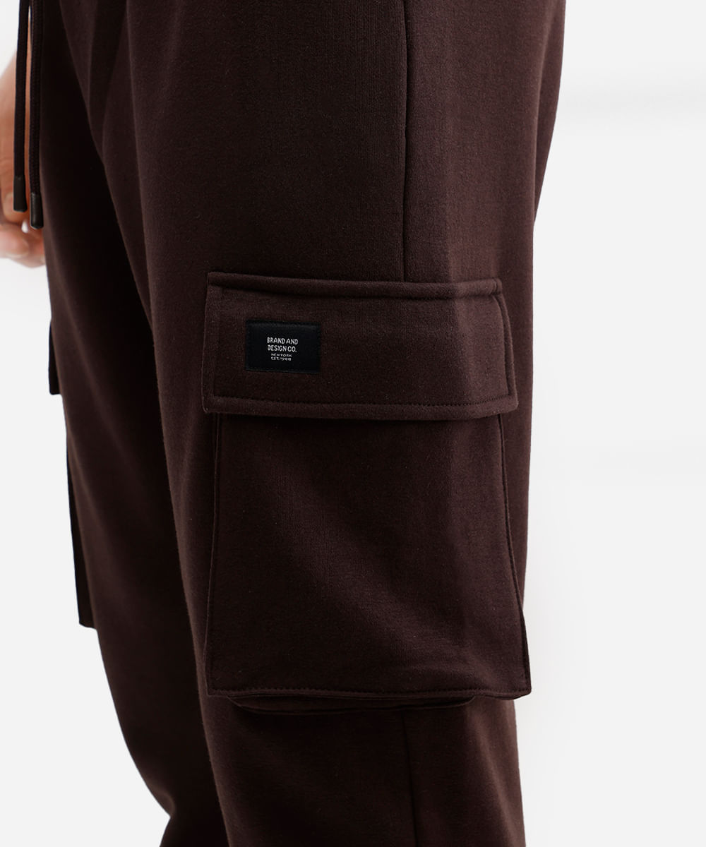 calça de moletom cargo - marrom escuro