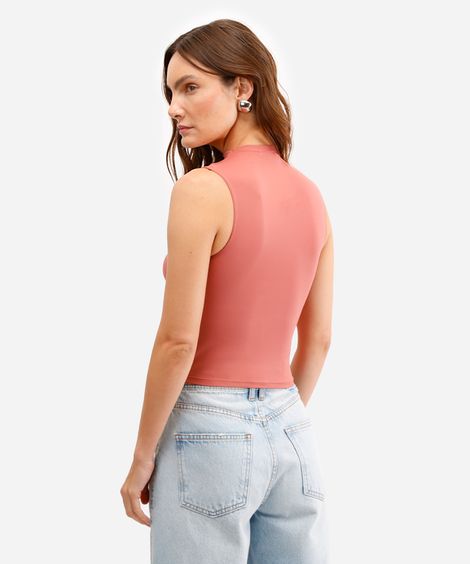 cropped long de poliamida cavado - rosa médio