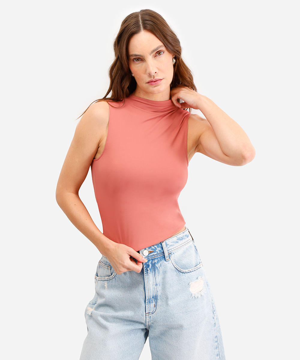 cropped long de poliamida cavado - rosa médio