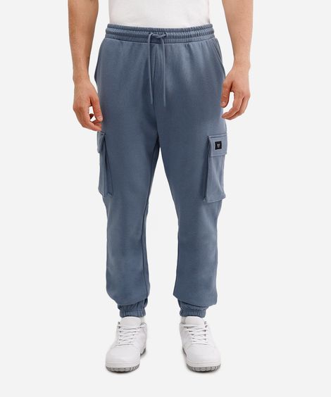 calça de moletom cargo azul